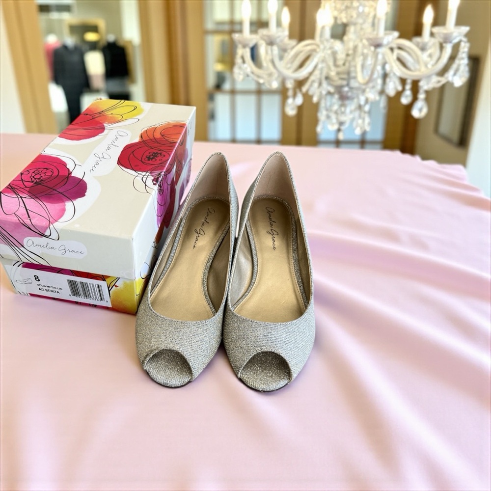 Amelia Grace Glittering Gold Peep Toe Heels